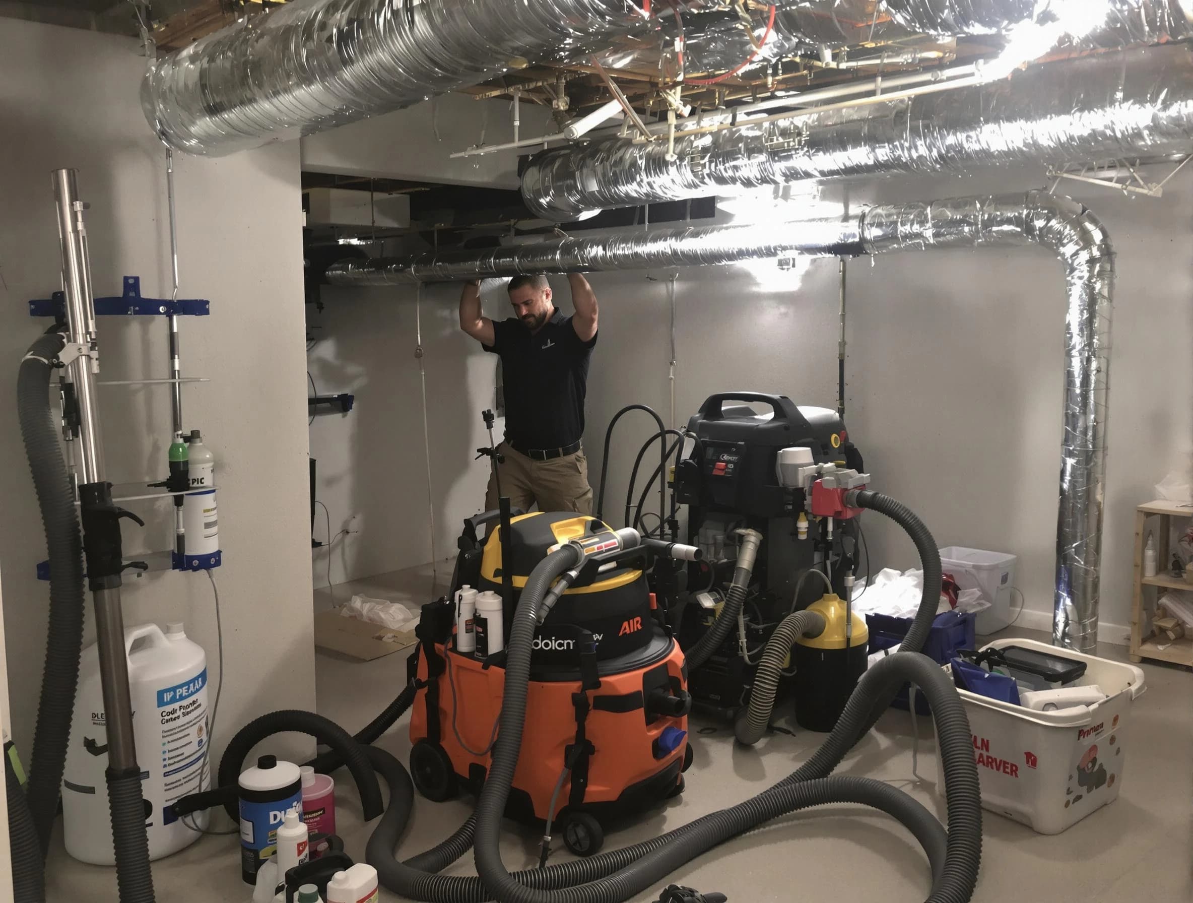 Clarksville Air Duct Cleaning specialist performing professional mold removal from air ducts using safety equipment in Clarksville