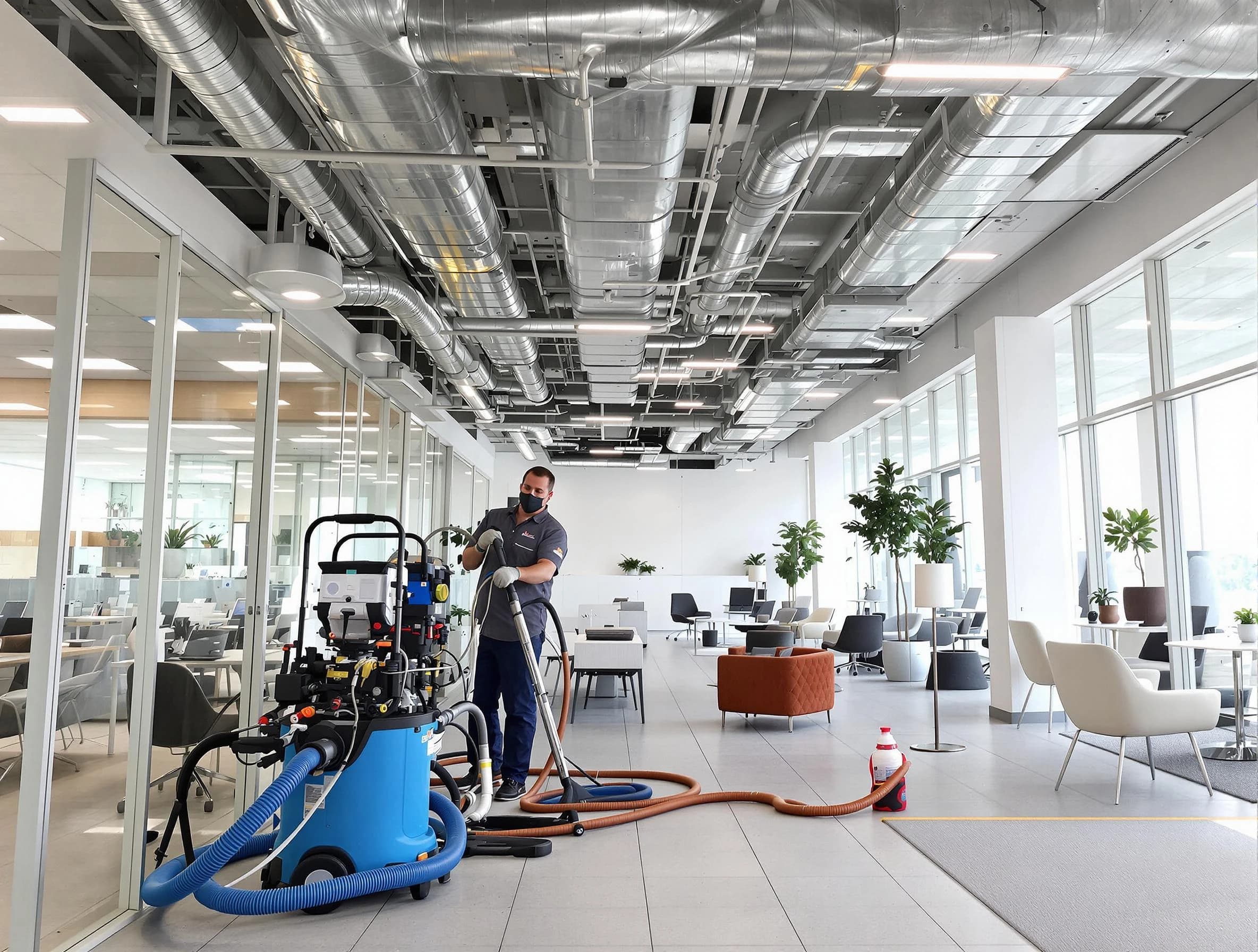 Clarksville Air Duct Cleaning team conducting comprehensive commercial duct cleaning at a business location in Clarksville