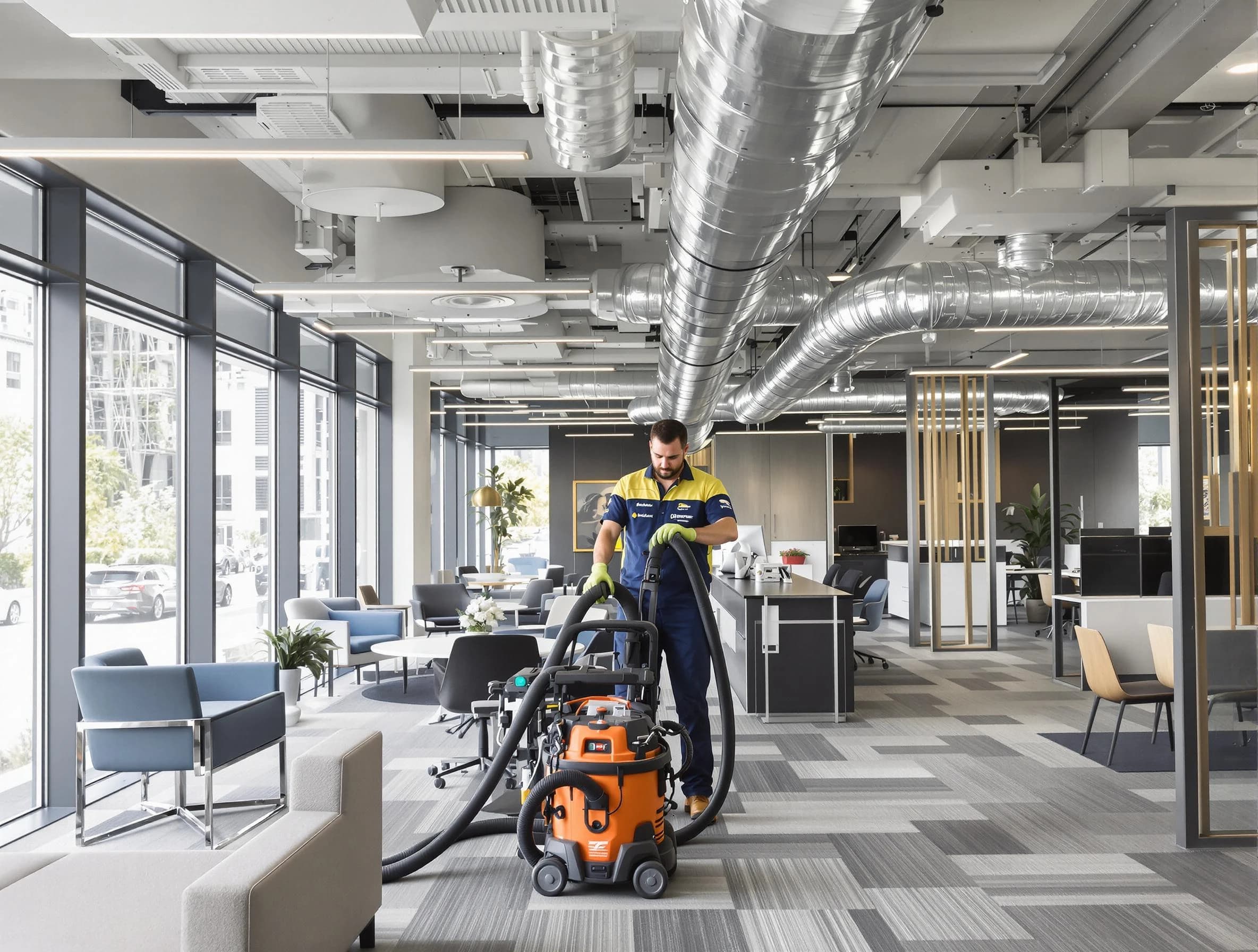 Clarksville Air Duct Cleaning team performing thorough commercial duct cleaning at a Clarksville business center