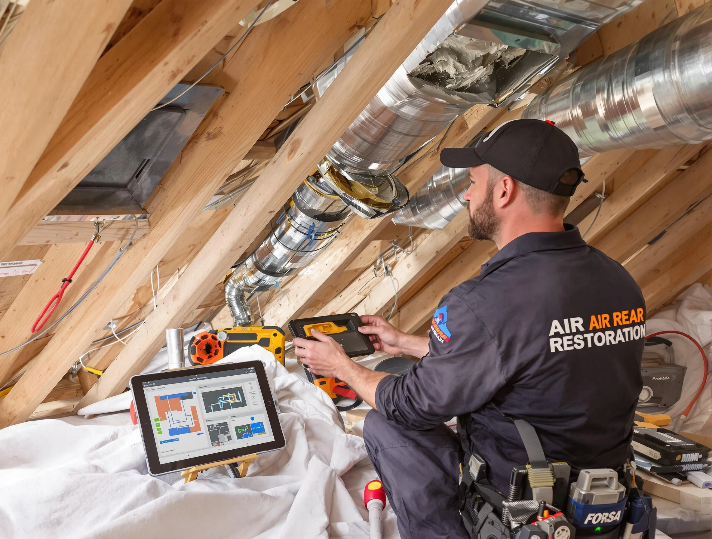 Clarksville Air Duct Cleaning technician performing precise duct repair work in Clarksville