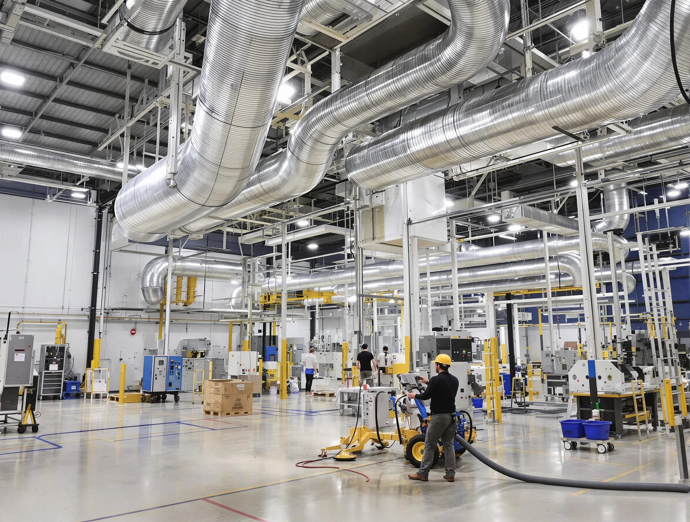 Clarksville Air Duct Cleaning team performing comprehensive industrial duct cleaning at a large facility in Clarksville